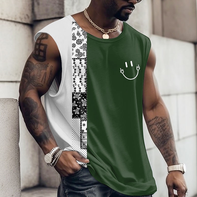 Pánské Grafika Barevné bloky Vesta Top Pánské triko bez rukávů Pásky tričko 3D tisk Tričkový Košile Módní Designové Sval Denní Posilovna Sport Bílá Červená Khaki Jaro léto Oblečení S M L XL 2XL 3XL 2026 - $15.99 –P4
