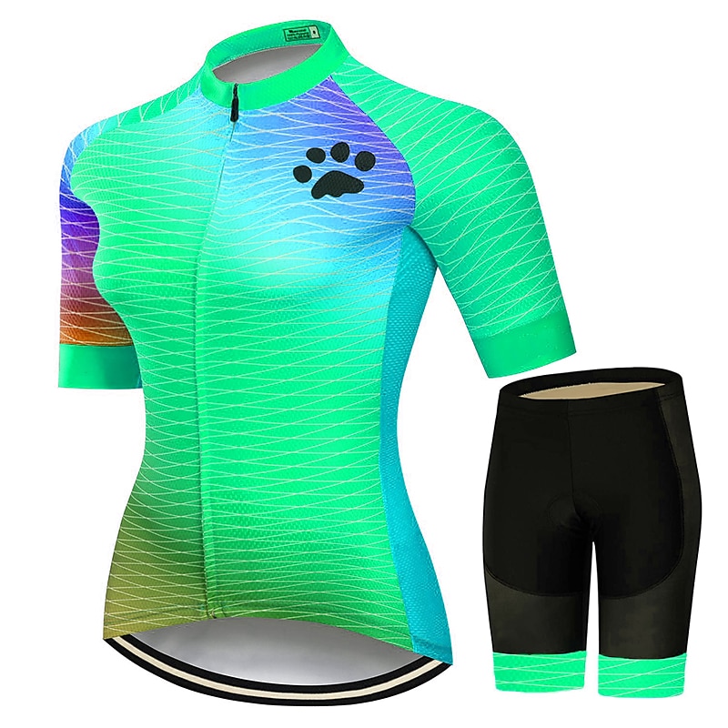 Femme Maillot et Cuissard Velo Cyclisme Manche Courte VTT Vélo tout terrain Vélo Route Rose Rouge Bleu Graphic Chat Dégradé Vélo Séchage rapide Evacuation de l'humidité Spandex Des sports Graphic de 2025 ? $50.99 –P2