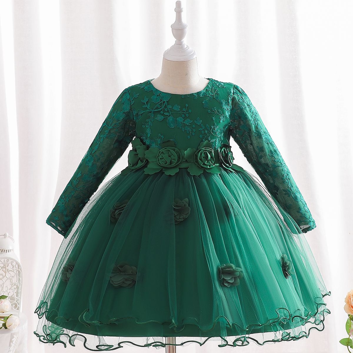 Kids Girls' Dress Party Dress Flower Long Sleeve Special Occasion Birthday Mesh Embroidered Princess Sweet Polyester Midi Party Dress Summer Spring 4-12 Years Pink Wine Green 2025 - $43.99 –P7