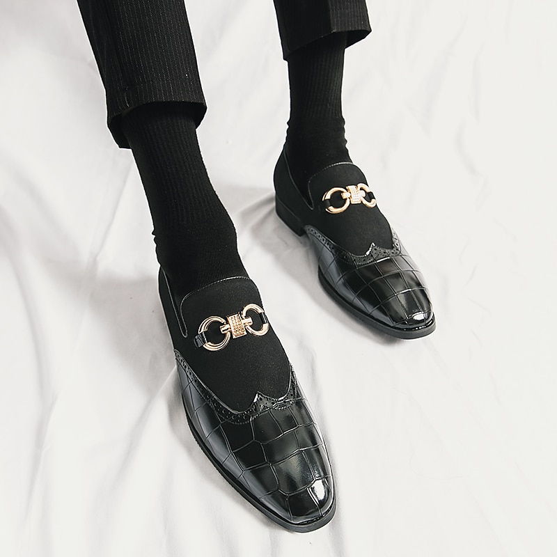 gröna loafers i konstläder för män med krokodilmönster och guldspänne - snygga högtidsskor för kontor, affärs- och fritidskläder 2025 - $46.99 –P16