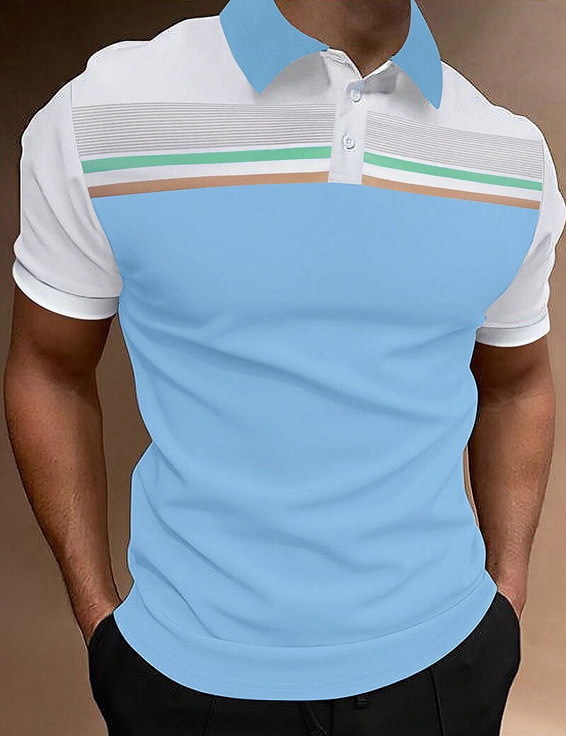 Men's Button Up Polos Polo Shirt Casual Holiday Lapel Short Sleeve Fashion Basic Color Block Button Summer Regular Fit Light Sky Blue Yellow Light Green Pink Burgundy Beige Button Up Polos 2025 - $17.99 –P7