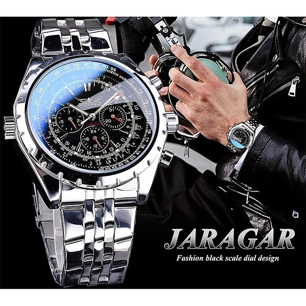 JARAGAR Mechanical Watch for Men Aviator Series Military True Men Sport Automatic Watch Luxury Stainless Steel Mechanical Male Clock Hour Luminous Wristwatch Blue Glass 2025 - $55.99 –P4
