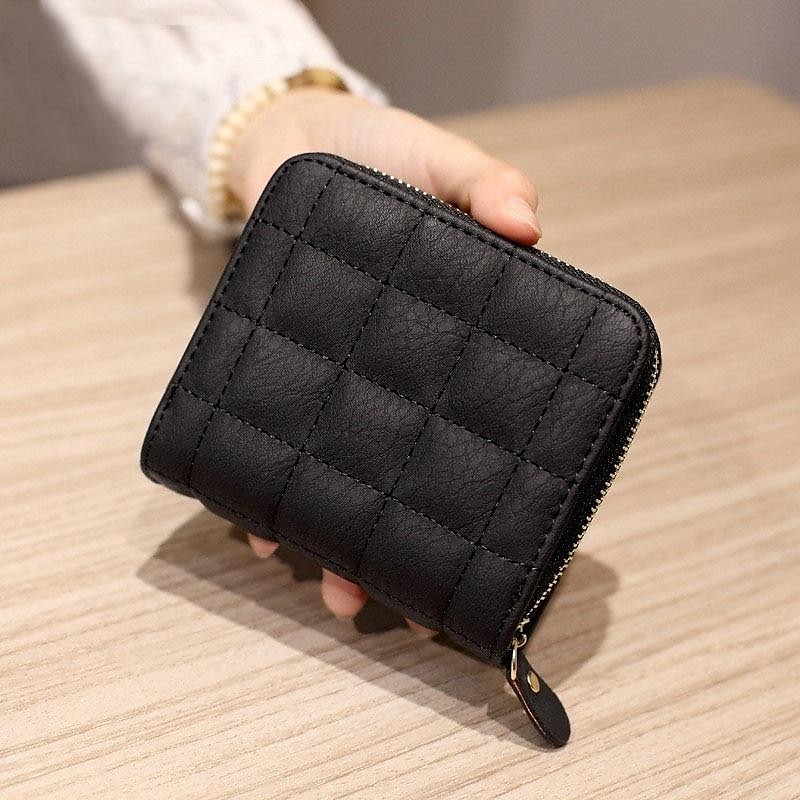 2025年 女性用PUレザー短財布、女性用チェック柄財布、ヌバックカードホルダー、小さなジッパー財布、女性用コインポーチ付き コレクション – $7.99 –P13
