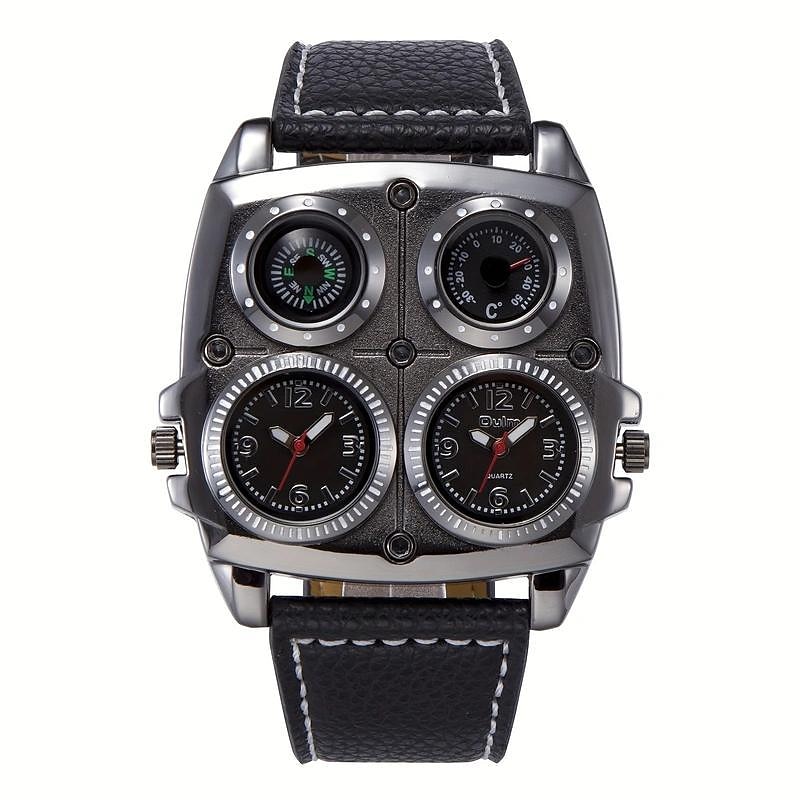 Oulm Herren Quarz Uhr Minimalistisch Retro Vintage Sport Mode Kompass Wasserdicht Thermometer Dekoration Lederuhr 2025 - $25.99 –P6
