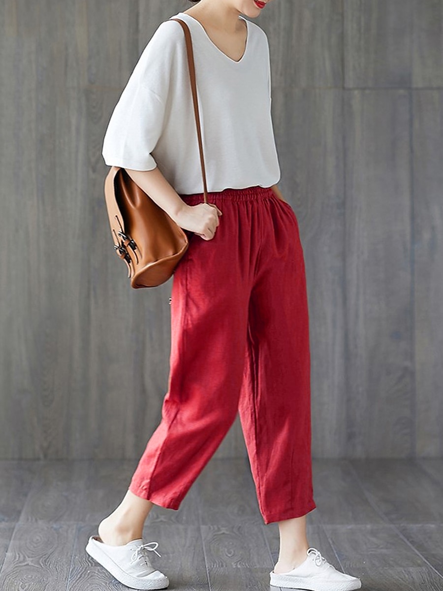 Femmes Short en coton et lin Shorts Capri Pantalons Amples Streetwear Occasionnel Confort Capris Taille Moyenne Uni Avec Poches Bouffant Conception à cordon élastique Confort Respirabilité Doux de 2025 ? $17.99 –P7