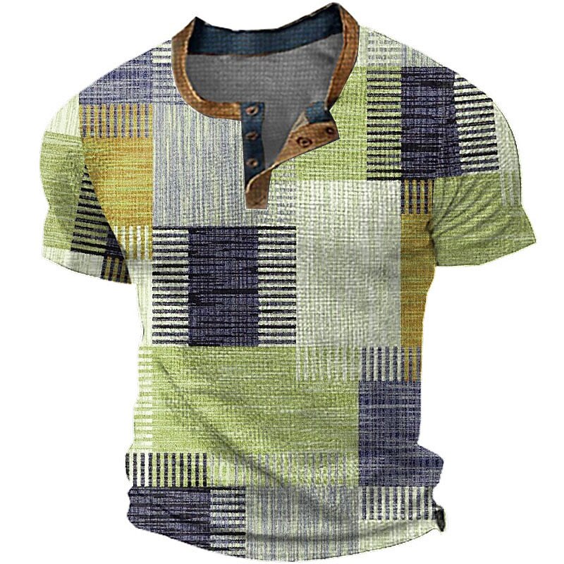Herren Graphic Plaid / Karomuster Waffel-Henley-Hemd Kurzarm 3D-Druck Modisch Designer Basic Outdoor Täglich Sommer Gelb Blau Grün Grau Henley Henley T-Shirt 2025 - $20.99 –P3