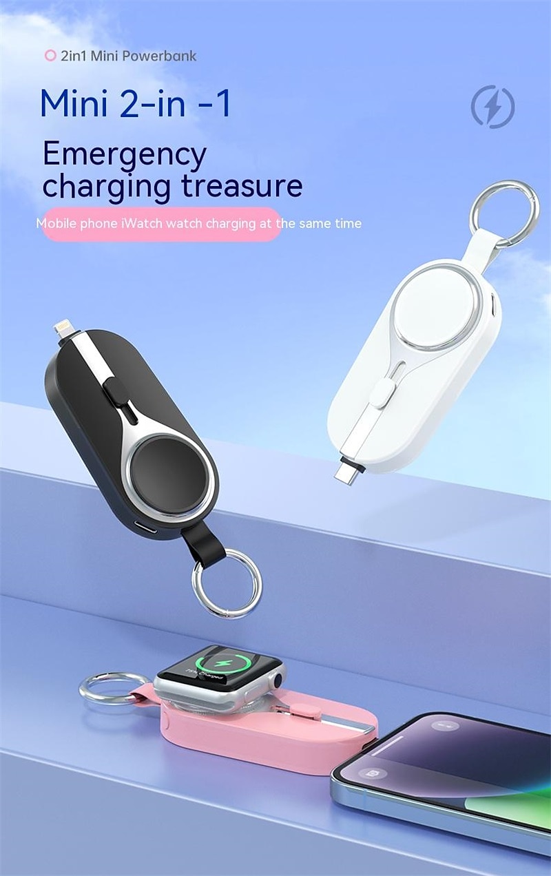 2000mAh Portable Keychain Charger Type-C Ultra-Compact Mini Battery Pack  Fast Charging Backup Power Bank For Iphone Xiaomi 2024 - $10.99