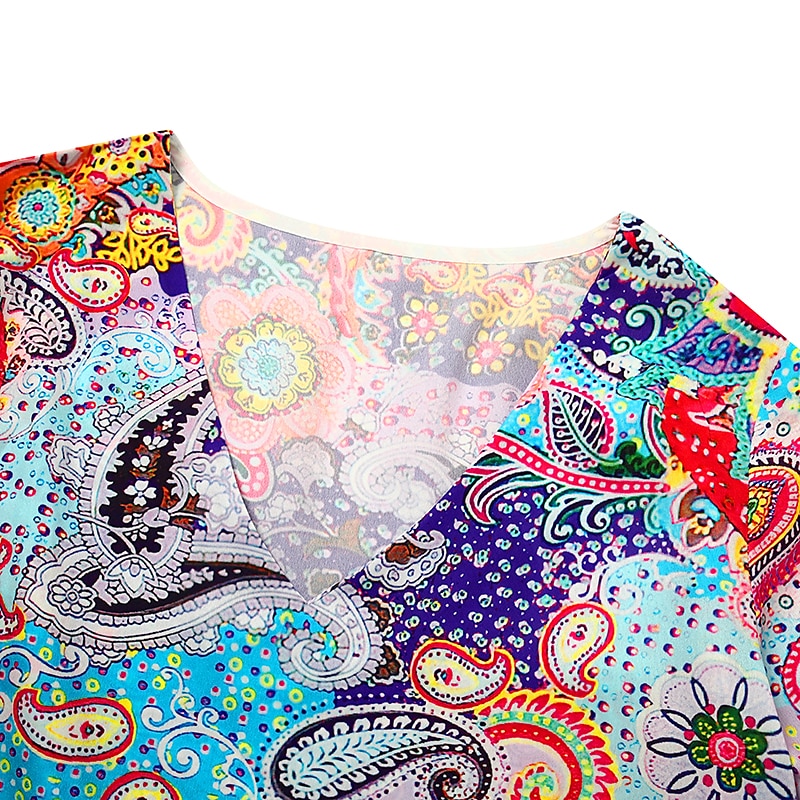 dámské mini šaty příležitostné šaty poloformální šaty drobné šaty sundress Bohemia volány rukáv dovolená každodenní koktejlová party regular fit květinový paisley 3/4 délky rukáv v-krk červená modrá 2025 - $46.99 –P5
