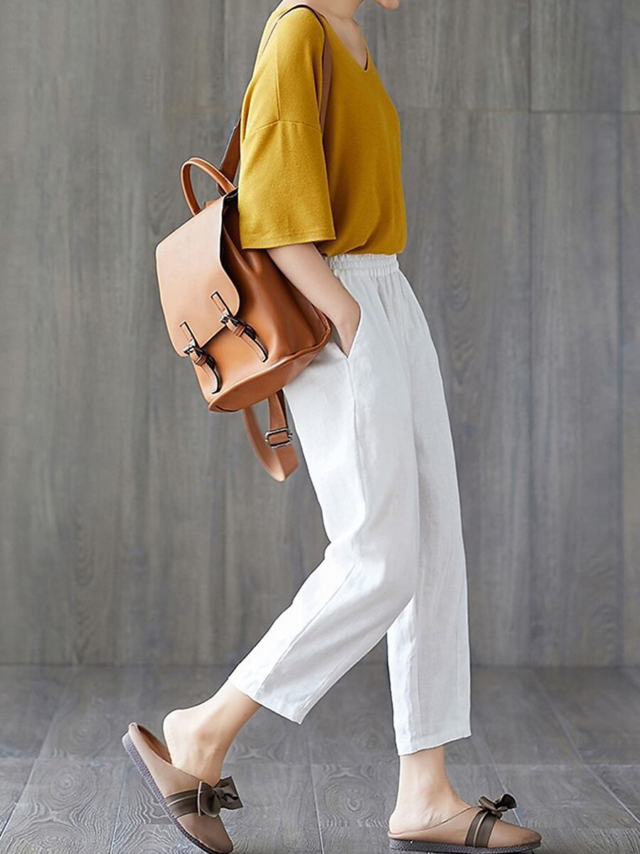 Femmes Short en coton et lin Shorts Capri Pantalons Amples Streetwear Occasionnel Confort Capris Taille Moyenne Uni Avec Poches Bouffant Conception à cordon élastique Confort Respirabilité Doux de 2025 ? $17.99 –P15