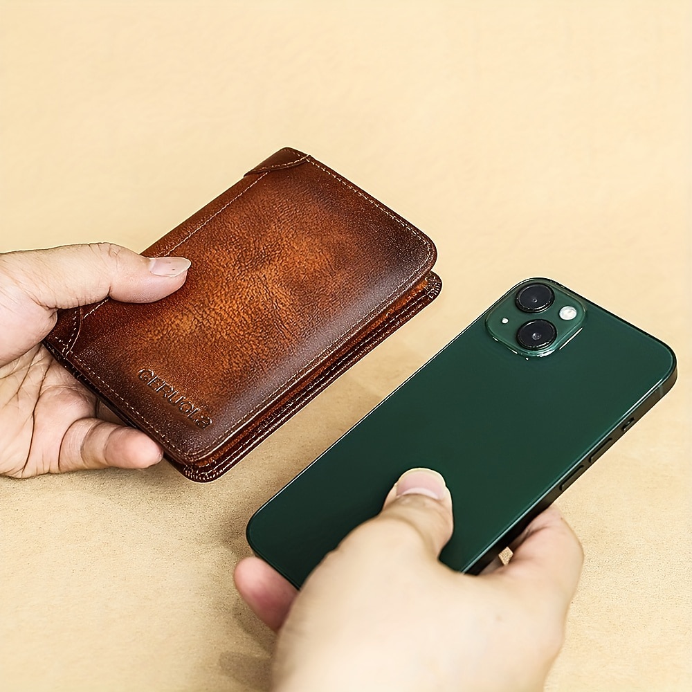 Cartera de piel de vaca con bloqueo RFID de gran capacidad para hombre: tarjetero de identificación plegable con protección de seguridad 2025 - $16.99 -P9