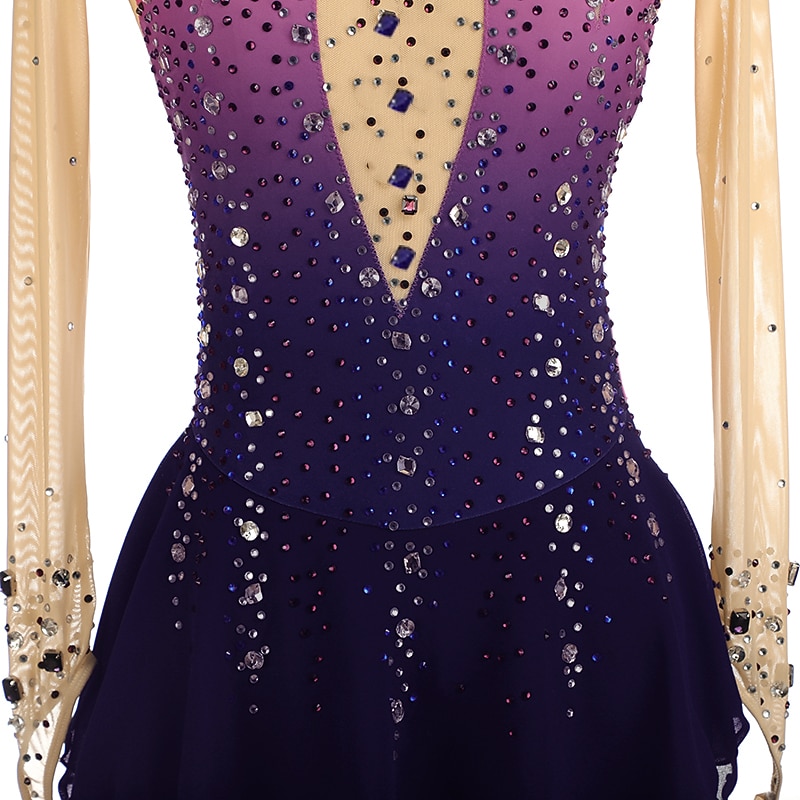 Vestido de patinaje artístico Mujer Chica Patinaje Sobre Hielo Vestidos Borgoña Azul Real Púrpula Claro Dedo Pulgar Espalda Abierta Licra Alta elasticidad Entrenamiento Competición Ropa de Patinaje 2026 - $191.99 –P2
