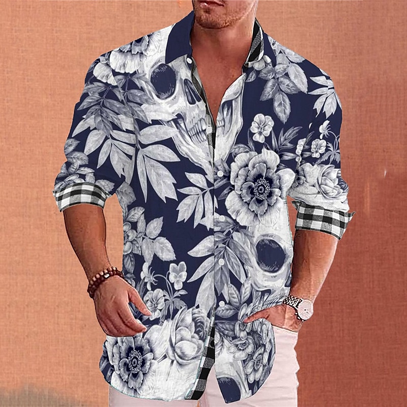 Men's Floral Shirt Aloha Shirt Long Sleeve Fashion Streetwear Designer Outdoor Casual Daily Summer Spring Fall Turndown Print Black White Red Navy Blue Light Purple 2025 - $25.99 –P8