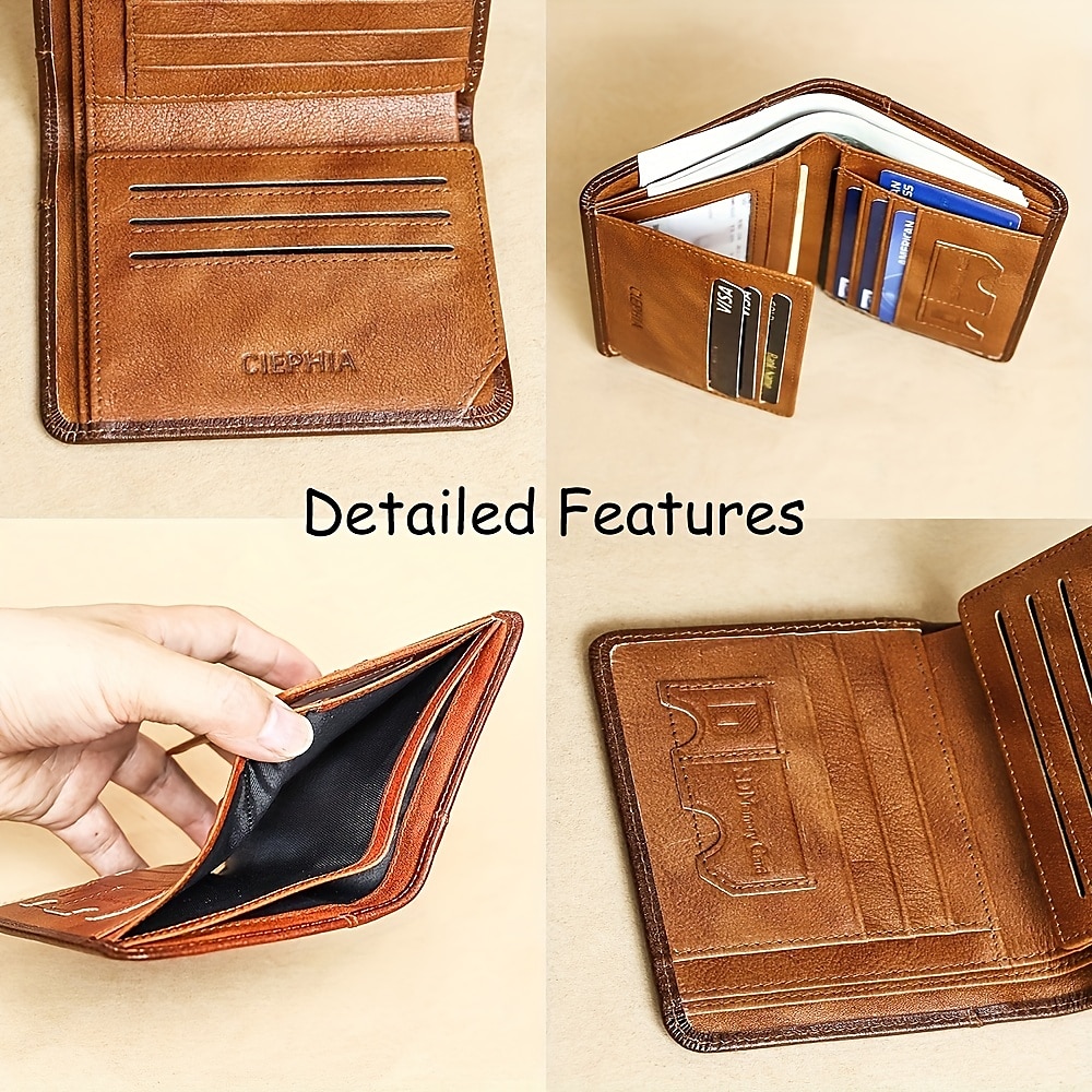 Cartera de piel de vaca con bloqueo RFID de gran capacidad para hombre: tarjetero de identificación plegable con protección de seguridad 2025 - $16.99 -P12