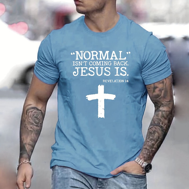 2025年 男性用 レタード グラフィック 十字架 Tシャツ グラフィックTシャツ コットン 半袖 グラフィック シャツ ブラック ホワイト ネイビーブルー 快適なTシャツ アウトドア ストリート ファッションデザイナーの衣類 コレクション – $15.99 –P7