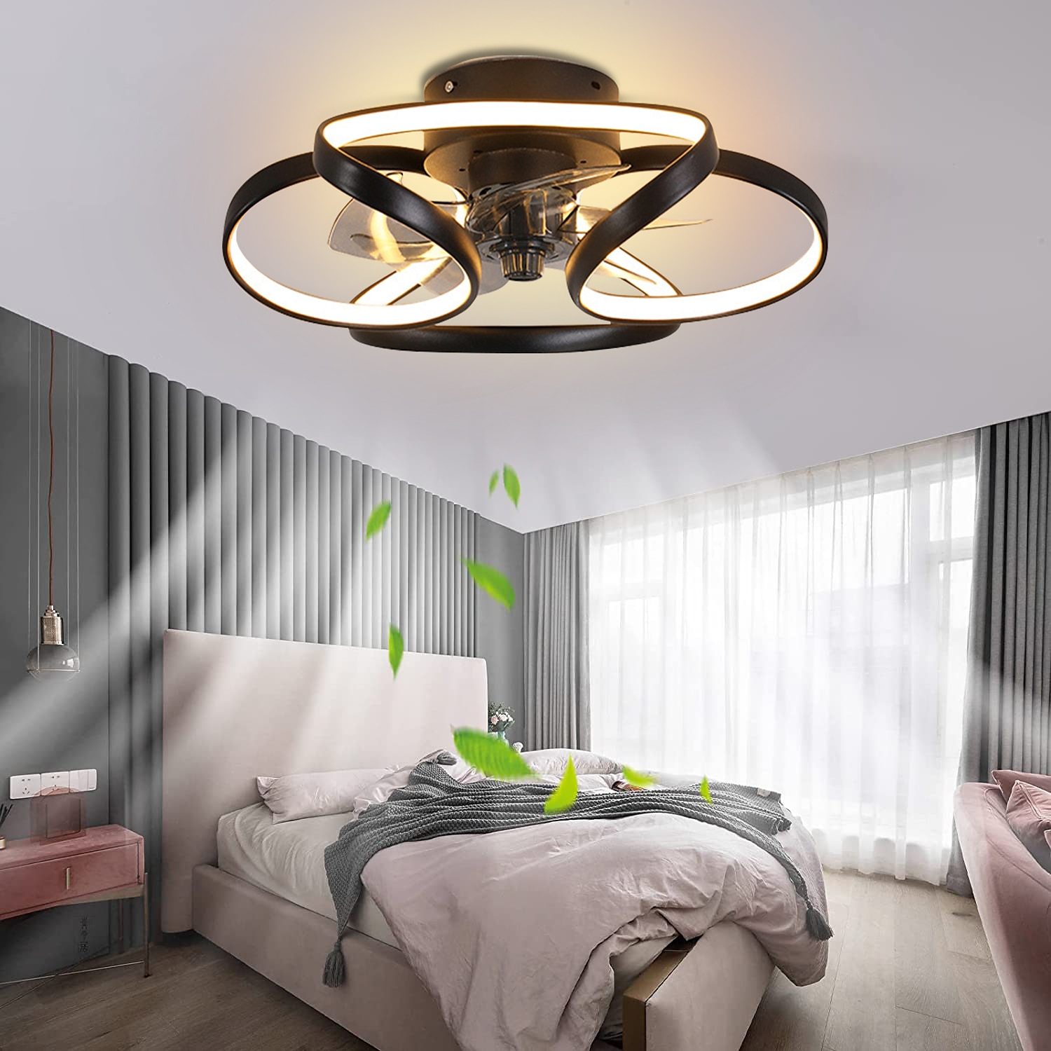 LED Ceiling Fans Dimmable with Remote Contral Flower Design 55cm Flush Mount Ceiling Lamp Acrylic Lampshade Chandelier Bedroom Living Room 2025 - $215.89 –P11