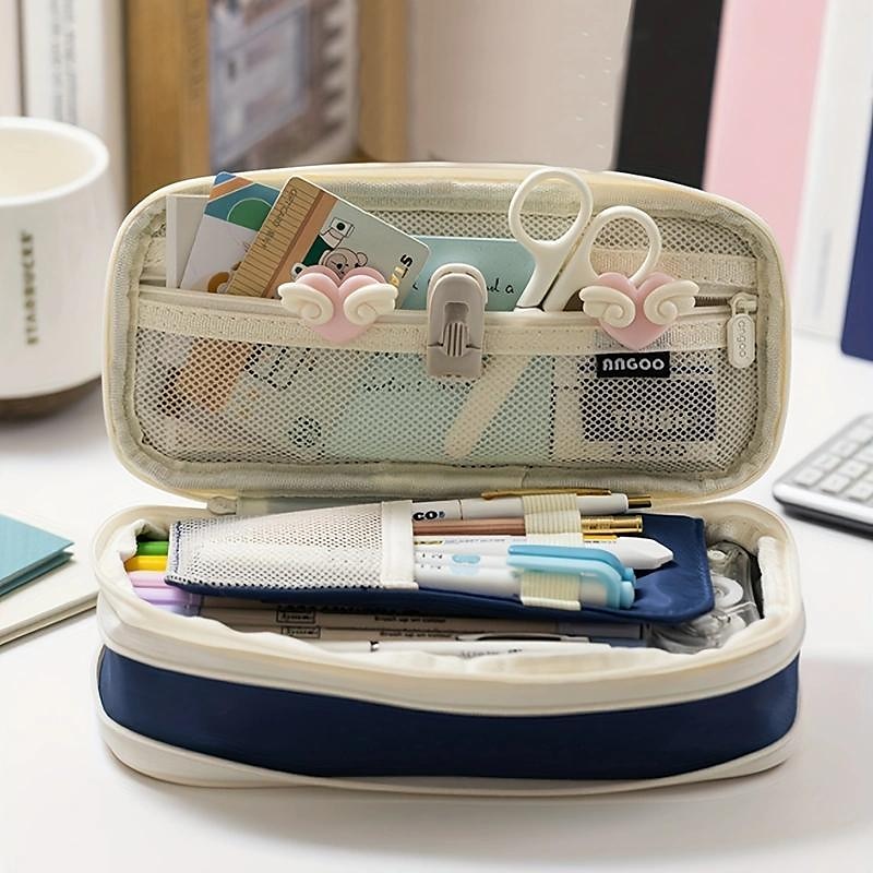Multifunctional Cosmetic Bag Macaroon Big Capacity Double-layer Canvas Pencil Case Travel Storage Pouch School Supplies, Back to School Gift 2025 - $20.99 –P8