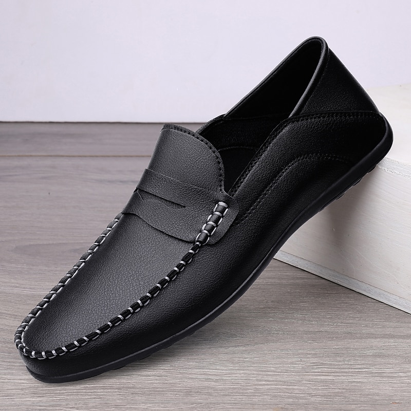 Men's White Faux Leather Loafers – Casual Slip-On Driving Shoes for Business & Summer Wear 2025 - $34.99 –P11