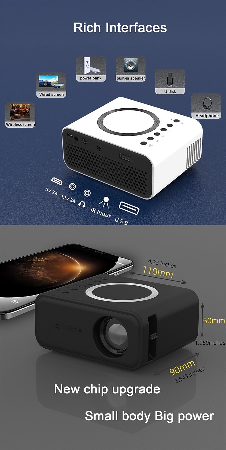 YT300 LED Mobile Video Mini Projector Home Theater Media Player Kids Gift Cinema Wired Wireless Same Screen Projector for Iphone Android 2024 - $52.99 –P5