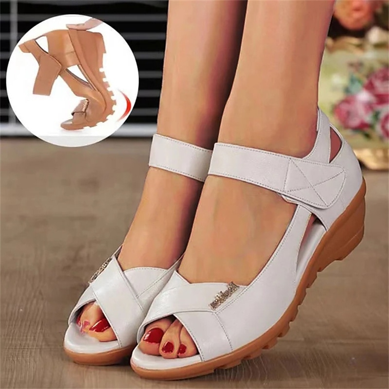 Amazon.com | HENEJNEL Wedge Sandals Women Low Heel Dressy Summer Shoes Open  Toe Ankle Strap Comfortable Wedge Heels Work Wedding Party Pumps Matte Nude  37 - Foot length: 23.5cm/9.25 inch - US