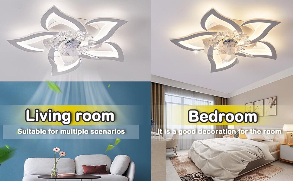 LED Ceiling Fans Dimmable with Remote Contral Flower Design 25.7" 5-Heads Flush Mount Ceiling Lamp Acrylic Lampshade Chandelier Bedroom Living Room 2025 - $259.09 –P9