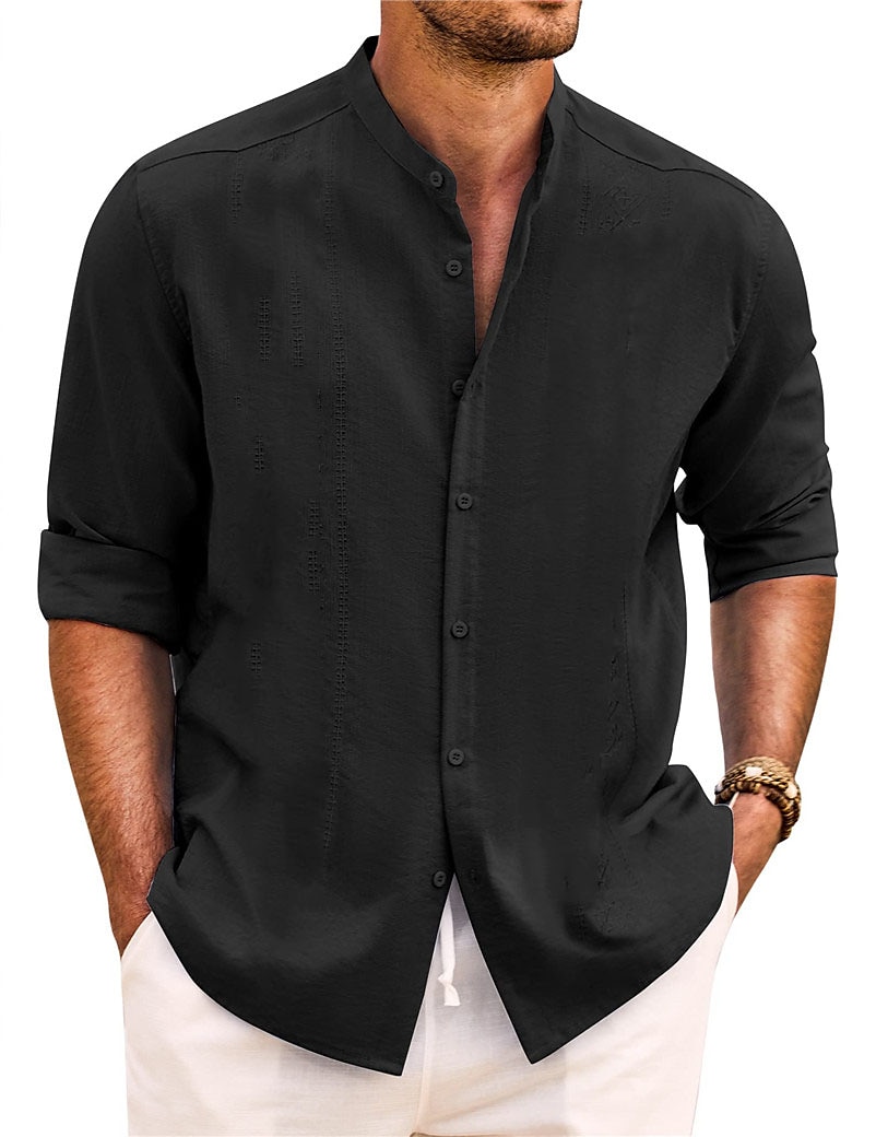Per uomo Camicia Camicia con colletto a fascia Camicia estiva Abbigliamento mare Maglietta informale Camicia con bottoni Liscio Da mare Informale Nero Bianco Rosa Verde Manica lunga A fascia del 2025 a €21.99 –P13