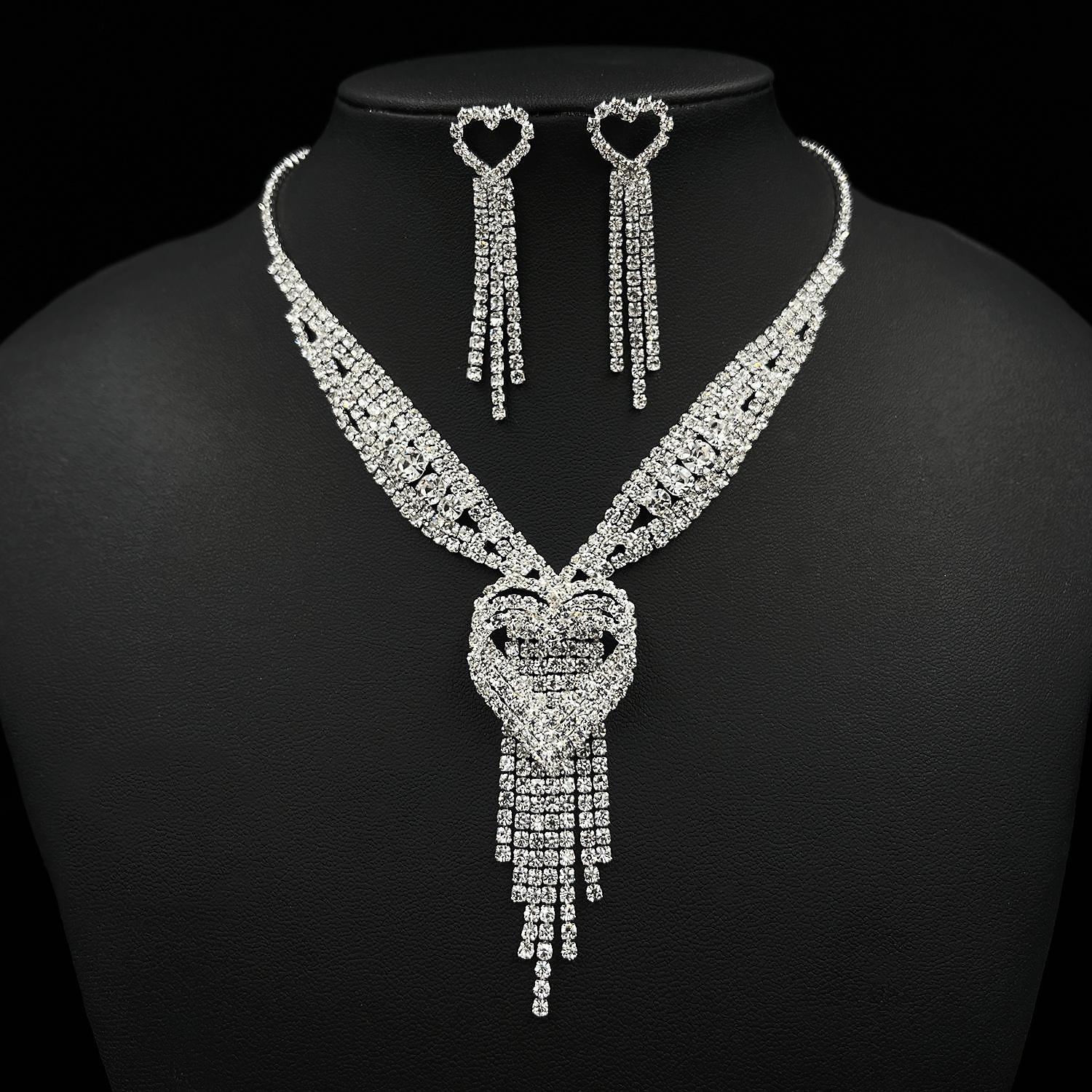 Bruidssieradensets 1 set Legering 1 Ketting Oorbellen Dames Modieus Gepersonaliseerde Luxe Kwastje Hart Sieraden set Voor Bruiloft Feest / Avond Lahja 2025 - $9.99 –P1