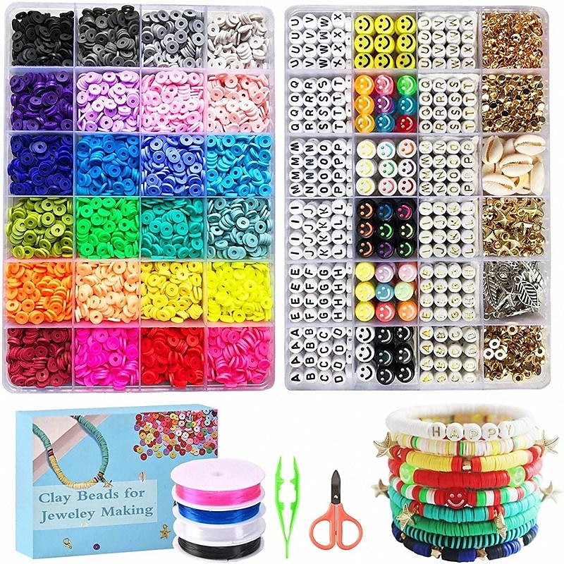 7200 Pcs Clay Beads Bracelet Making Kit, 24 Colors Flat Round Polymer Clay  Beads with Letter Beads Face Beads and Pendant Charms for Jewelry Making,  Heishi Beads for Necklace Earring DIY Craft 2024 - $21.99