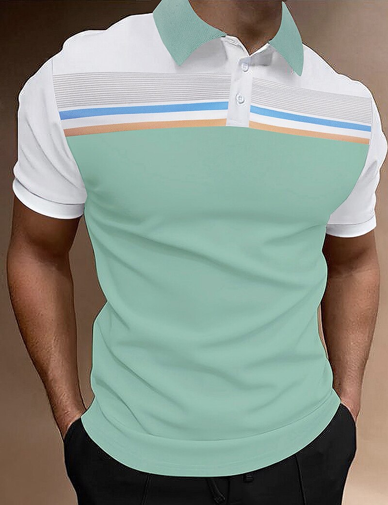 Men's Button Up Polos Polo Shirt Casual Holiday Lapel Short Sleeve Fashion Basic Color Block Button Summer Regular Fit Light Sky Blue Yellow Light Green Pink Burgundy Beige Button Up Polos 2025 - $17.99 –P1