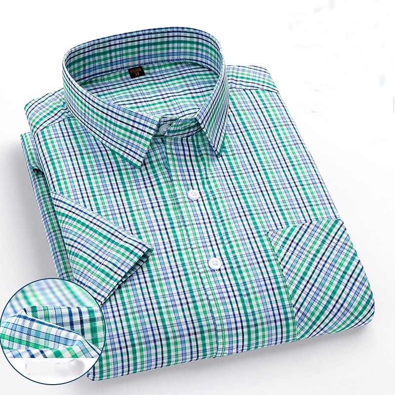 Men's Dress Shirt Stripes and Plaid Office & Career Office Party Light Blue Black Dark Red Yellow Short Sleeve Turndown Spring & Summer Clothing Apparel 2026 - $21.99 –P10