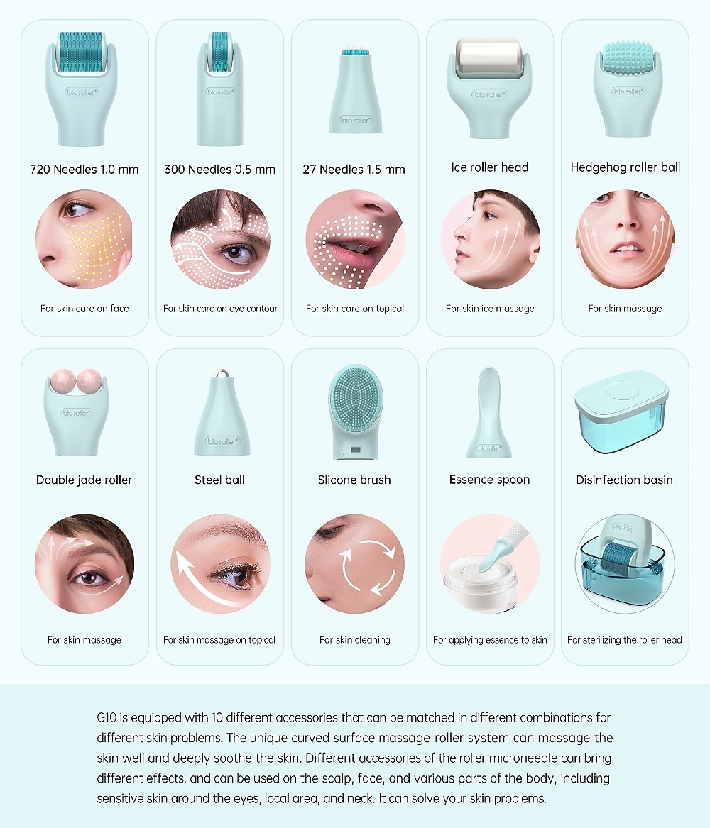 10 In 1 Dermaroller Kit Face Massager Microneedling Derma Rolling System Facial Skincare Jade Ice Roller Beard Hair Growth 2025 - CAD $34.99 –P2