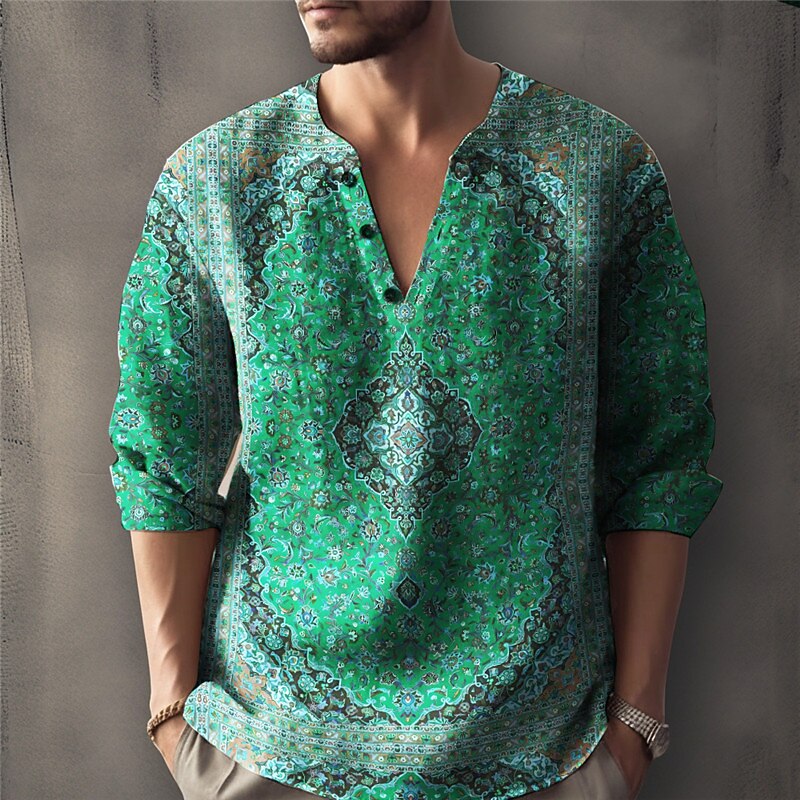 Bărbați Floral Epocă Cămașă Cămașă de in Camașă cu nasturi Manșon Lung Modă Șic Stradă Designer Zilnic În aer liber Vară Primăvară Toamnă Guler de stand Imprimeu Albastru piscină Negru + Negru Galben 2026 - $26.99 –P4