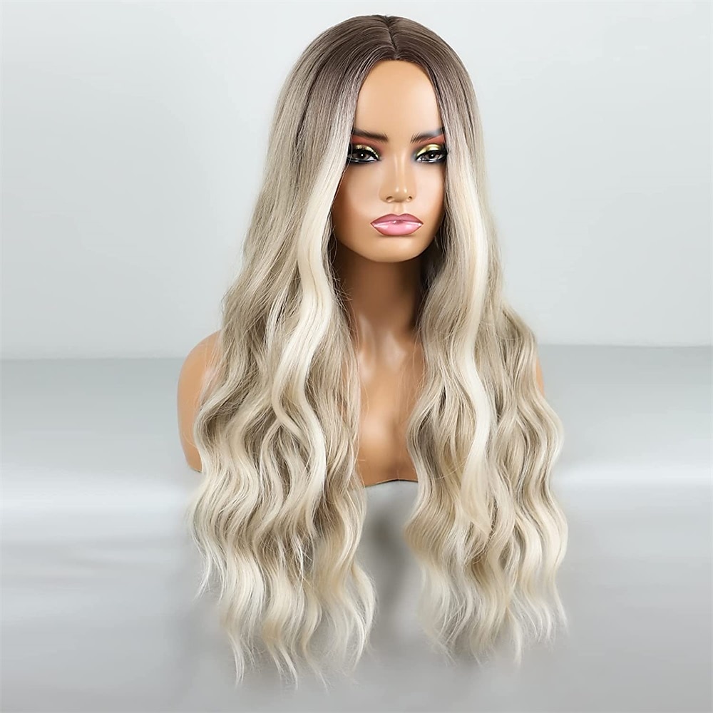 barbiecore parrucche da film parrucca bionda ombre parrucca ondulata lunga per le donne parrucche ondulate della parte centrale parrucche sintetiche resistenti al calore del 2025 a $29.99 –P9