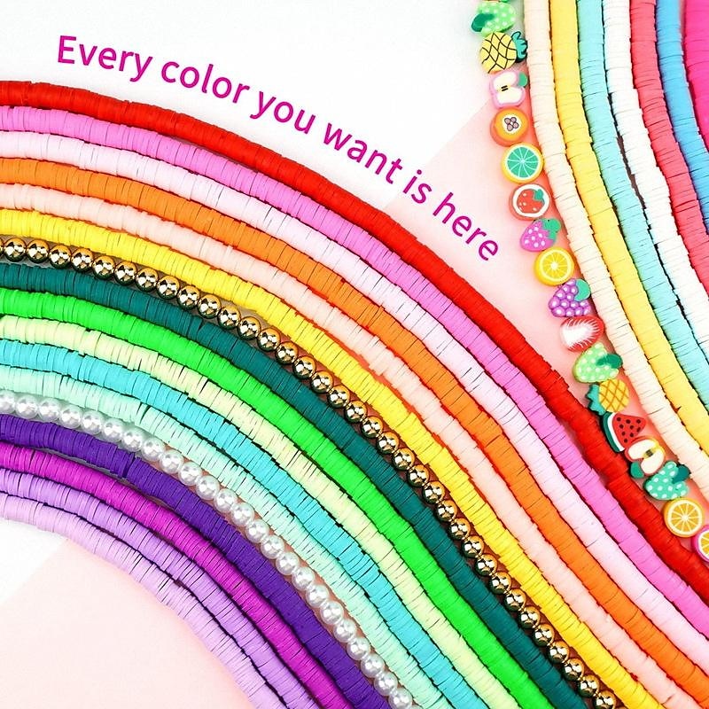 12000 Stück Tonperlen für die Armbandherstellung, Paodey, 48 Farben, 3 Boxen, flache Tonperlen, Heishi-Perlen mit Anhänger-Charm-Set und elastischen Schnüren für die Schmuckherstellung, Armbänder, Halsketten, Geschenksets 2025 - $28.99 –P3