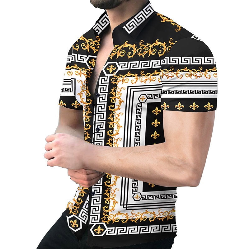 Per uomo Camicia Camicie Geometrica Esterno Informale Nero Bianco Giallo Rosso Manica corta Collare cubano Estate Primavera Abbigliamento Stampa del 2026 a $25.99 –P7