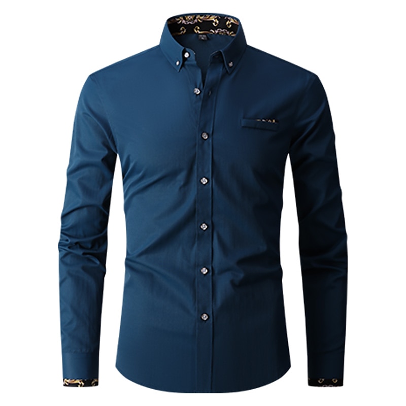 Per uomo Camicia Camicie Camicia abbottonata Resistente alle rughe Camicia con bottoni Liscio Matrimonio Ufficio e carriera Nero Bianco Vino Blu reale Manica lunga Collo ripiegabile Primavera del 2025 a $21.99 –P16