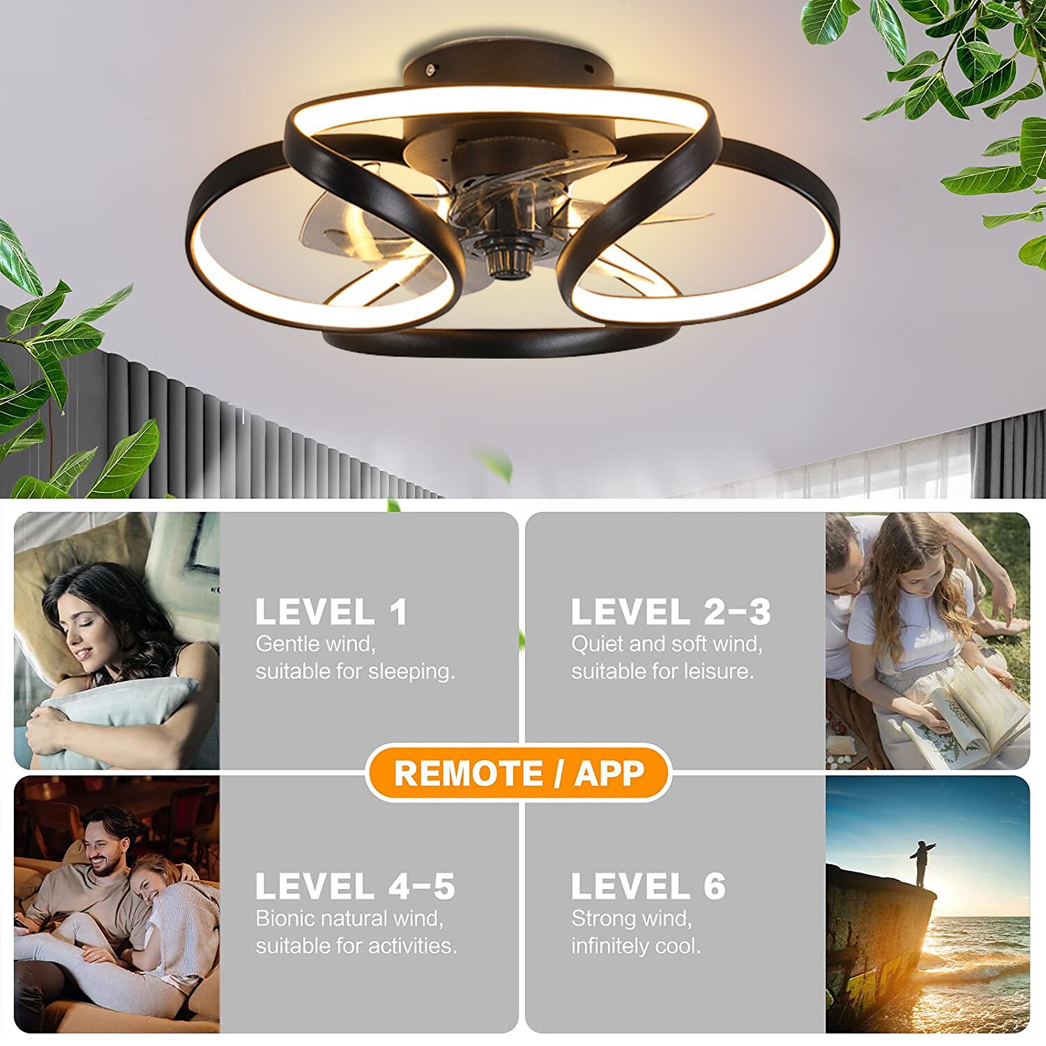 LED Ceiling Fans Dimmable with Remote Contral Flower Design 55cm Flush Mount Ceiling Lamp Acrylic Lampshade Chandelier Bedroom Living Room 2025 - $215.89 –P14
