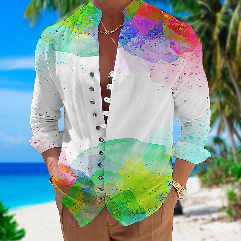 Męskie Gradient Koszula Zapinana na guziki koszula Długi rękaw Moda Designerskie Codzienny Na zewnątrz Urlop Codzienny Jesień Wiosna i lato Kołnierz stawiany Nadruk Biały Czerwony Fioletowy Zielony 2025 - $24.99 –P3