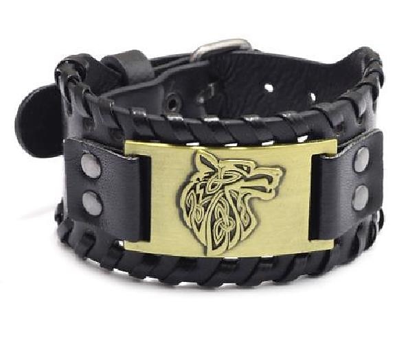 Breites Wikinger-Armband, antikes Silber, Wolfskopf-Muster, Armreif, PU-Manschette, Retro-Vintage-Mittelalter, für Männer und Frauen 2025 - $13.49 –P8