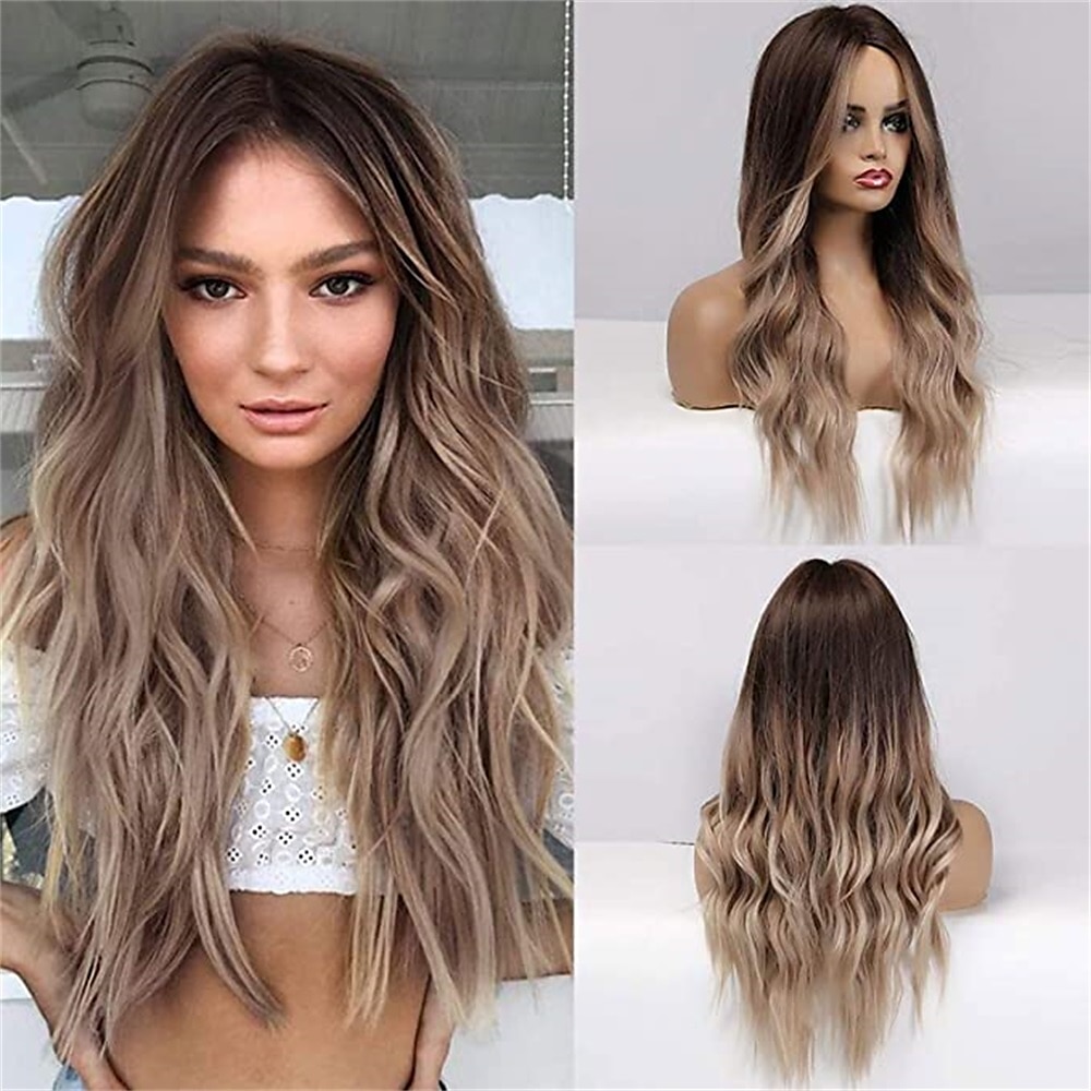 barbiecore parrucche da film parrucca bionda ombre parrucca ondulata lunga per le donne parrucche ondulate della parte centrale parrucche sintetiche resistenti al calore del 2025 a $29.99 –P5