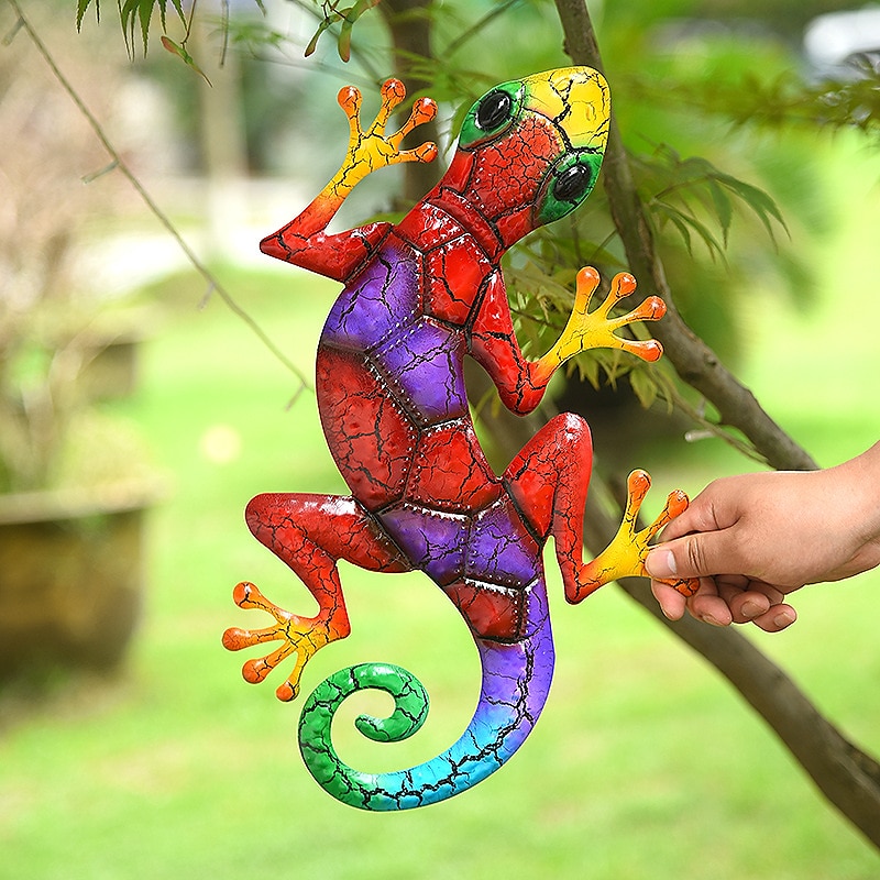 1 stk gekko metall veggkunst dekor 3d gekko hengende metall vegg kunst hengende vegg dekor for innendørs utendørs hjemmekontor bad kjøkken soverom stue hage 27x43cm/10.6''x16.8'' 2025 - $18.49 –P2