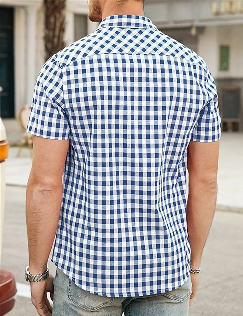 Men's Shirt Summer Shirt Casual Shirt Beach Shirt Button Up Shirt Checked Shirts Black Royal Blue Blue Red Dark Blue Short Sleeve Plaid / Check Lapel Vacation Daily Clothing Apparel Cotton Cotton 2025 - $21.99 –P8