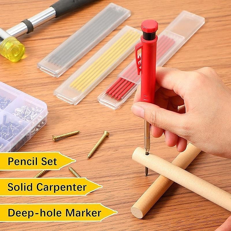 Carpenter Pencil Set with Refill Solid Construction Pencil Deep