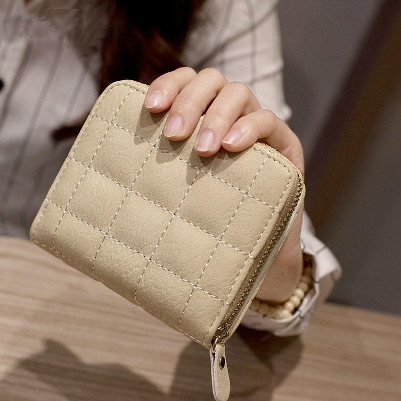 2025年 女性用PUレザー短財布、女性用チェック柄財布、ヌバックカードホルダー、小さなジッパー財布、女性用コインポーチ付き コレクション – $7.99 –P16