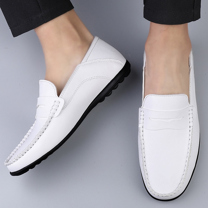 Men's White Faux Leather Loafers – Casual Slip-On Driving Shoes for Business & Summer Wear 2025 - $34.99 –P8