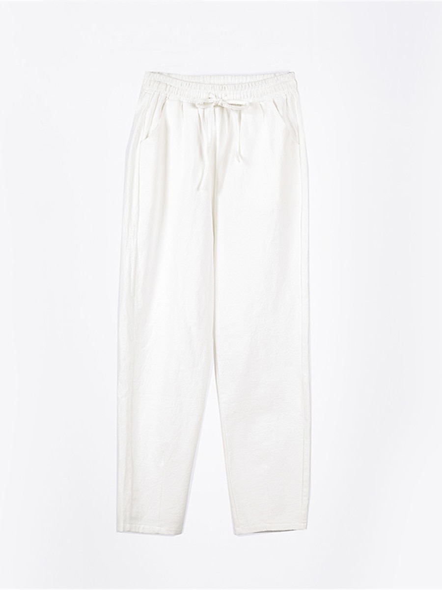 Dam Shorts i bomullslinne Linneinspirerade byxor Byxor av linne i bomull Streetwear Enkel Ledigt Lång Medium Midja Slät Ficka Snörning Opressade byxor Andningsfunktion Mjuk Utomhus Microelastisk 2025 - $16.99 –P10