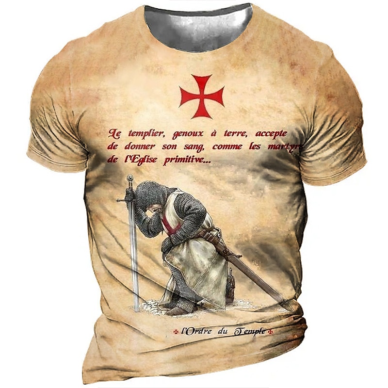 Męskie Dla obu płci Krzyż templariuszy Wzory graficzne Soldier Podkoszulek przetarta koszulka Krótki rękaw Podkoszulek Druk 3D Półgolf Koszula Sport Designerskie Codzienny Na zewnątrz Ulica Codzienny 2025 - $8.99 –P9