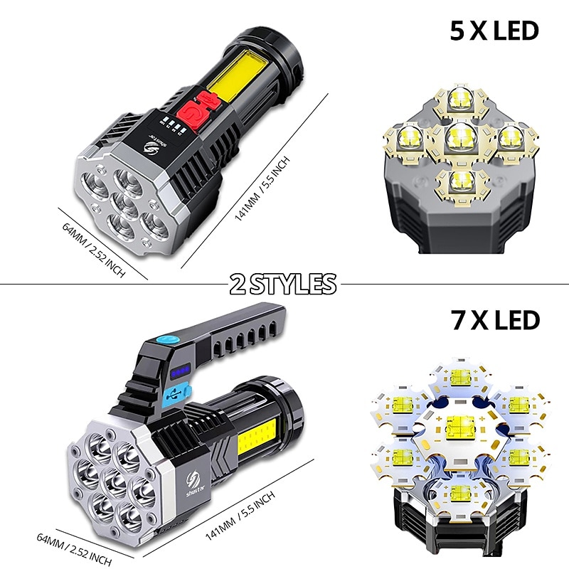 2025年 ハイパワー 7 LED 懐中電灯トーチ穂軸サイドライトライト屋外照明 USB 充電式防水作業灯強力な集魚灯 コレクション – $17.99 –P7