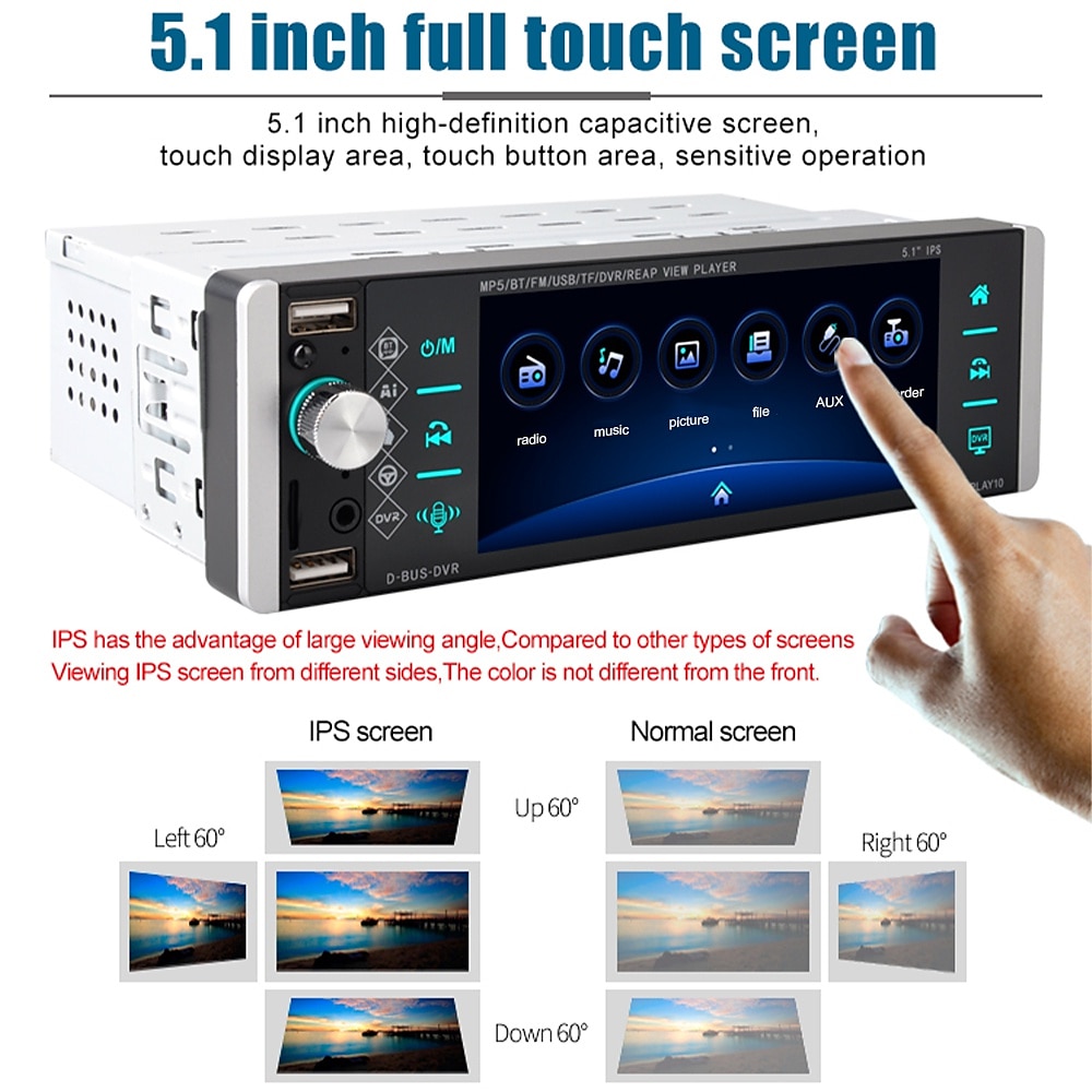 5.1'' IPS Capacitive HD Touch Screen Intelligent Voice 1din Car MP5 Player Bluetooth 4.2 Autoradio Support FM AM RDS Microphone DVR 4USB Bluetooth CAM(optional) 2025 - $93.99 –P3