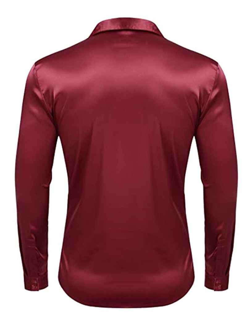 Men's Shirt Satin Shirt Casual Shirt Button Up Shirt Plain Wedding Vacation Black White Wine Blue Long Sleeve Lapel Spring & Summer Clothing Apparel 2025 - $23.99 –P6