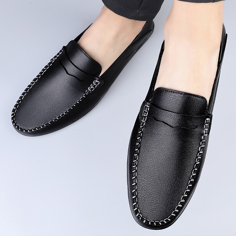 Men's White Faux Leather Loafers – Casual Slip-On Driving Shoes for Business & Summer Wear 2025 - $34.99 –P17